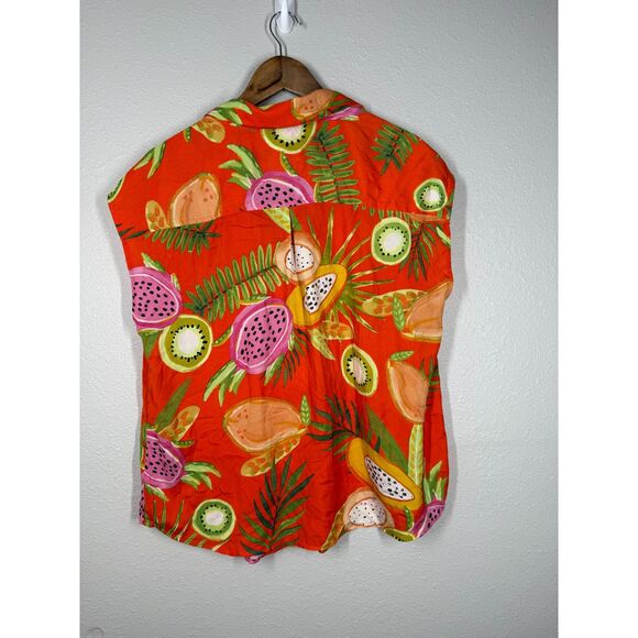 Maison D'Amelie Womens Orange Fruit Print Tank Top Sz L Vacation Beachy Artsy - Picture 5 of 9